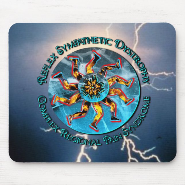 RSD/CRPS Flaming Hand & Leg Starburst Mouse Pad (Front)