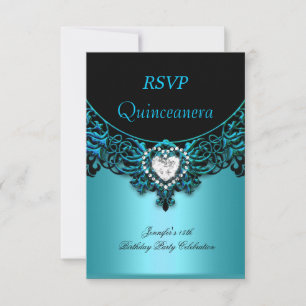 RSVP 15th Quinceanera Aqua Blue Teal Black Diamond