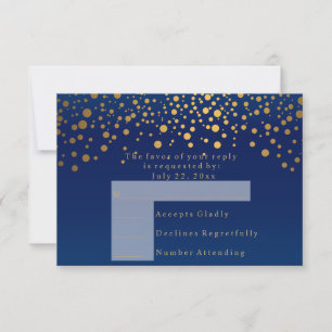 RSVP 2  Navy Blue & Confetti Gold Dot Wedding