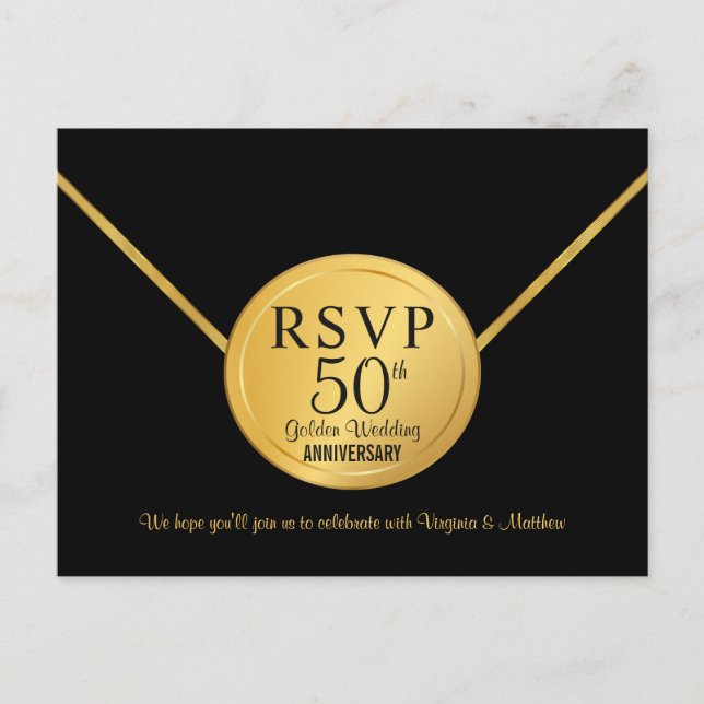 RSVP 50th Wedding Anniversary Surprise Party Invitation Postcard (Front)