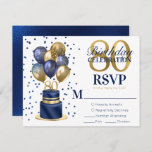 RSVP 80th Birthday Navy Blue Cake<br><div class="desc">This fabulous men's 80th birthday party RSVP card featuring a 2-layer navy blue and gold cake with navy blue and gold balloons, the number 80 in gold and shiny blue confetti would be perfect for asking people to let you know if they will be attending the 80th Birthday Party and...</div>