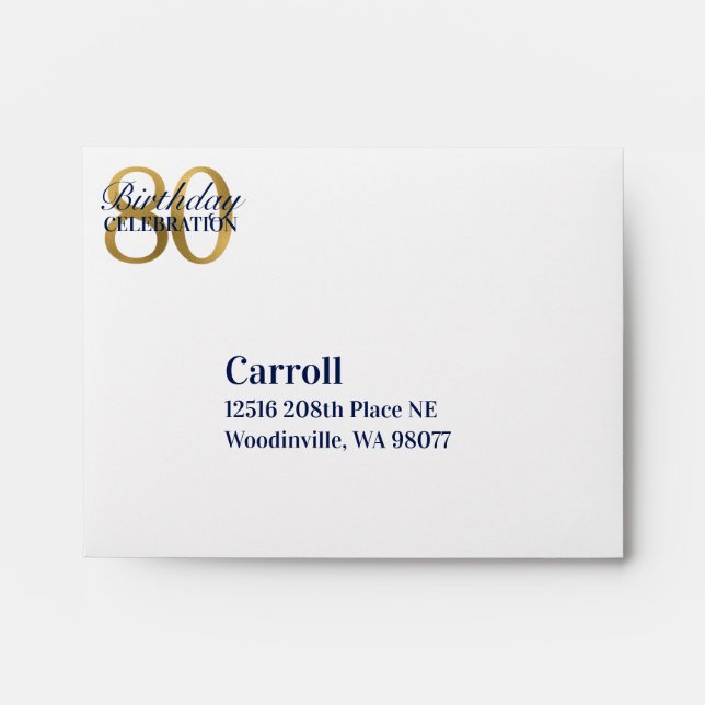 RSVP 80th Birthday Navy Blue Cake Envelope (Front)