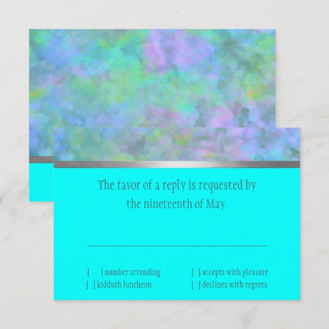 RSVP Abstract Design in Turquoise Silver Card (Front/Back)