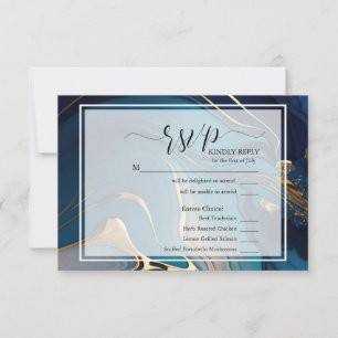RSVP Abstract Liquid Gold Blue Marble Meal Choice Card
