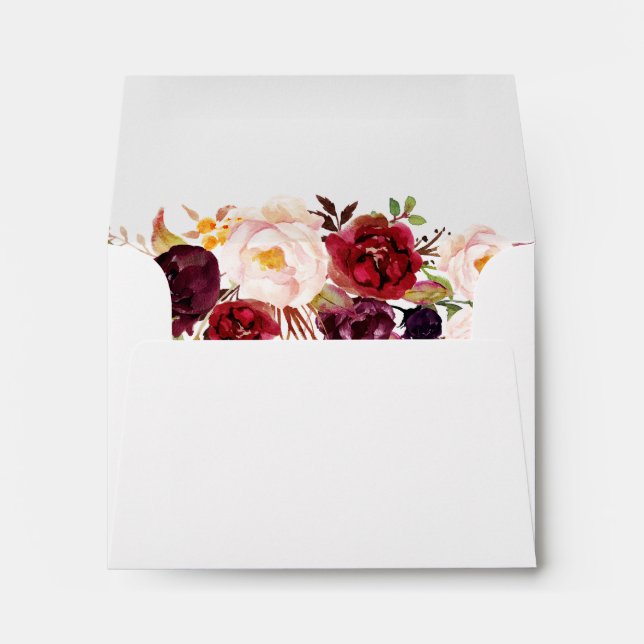 RSVP Address - Burgundy Marsala Chic Red Floral Envelopes (Back (Bottom))