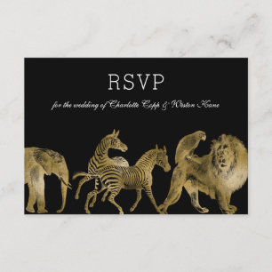 RSVP African Animals Zoo Wedding Gold Card