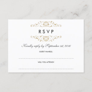 RSVP Antique Gold Flourish Wedding Card