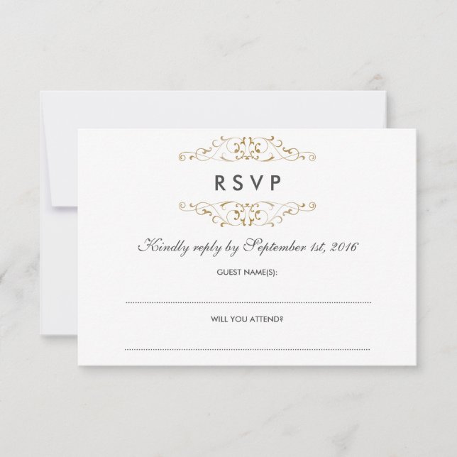 RSVP Antique Gold Flourish Wedding Card (Front)