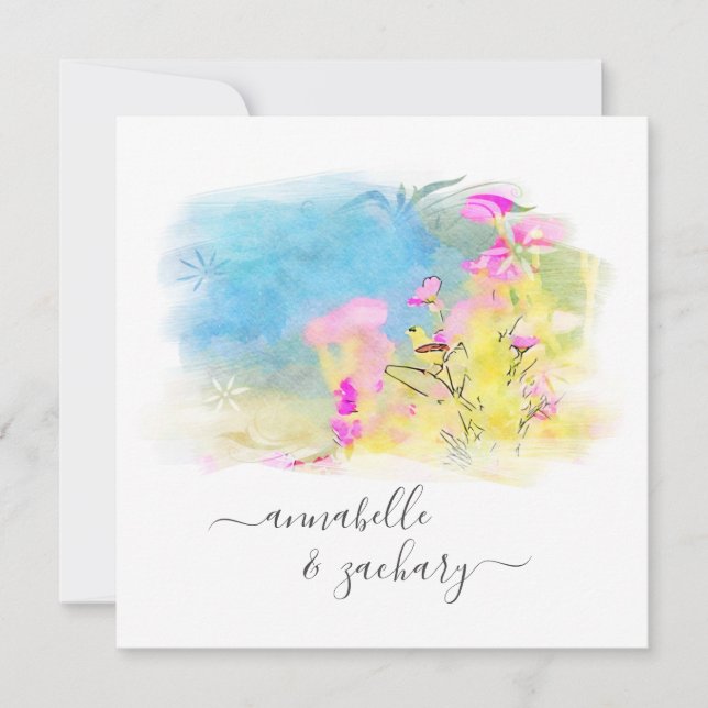 *~* RSVP AR15 QR Watercolor Bird FLORAL Wedding Invitation (Front)