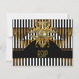 RSVP Art Deco Black Yellow Gold Stripe Jewel Card