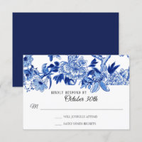 RSVP Asian Influence Navy Blue Floral Chinoiserie
