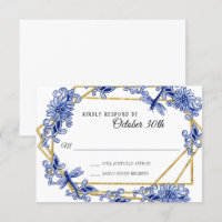 RSVP Asian Influence Sky Blue Gold Dragonfly Flora