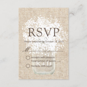 RSVP   Baby's Breath Mason Jar Rustic Wedding Card