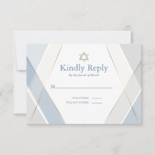 RSVP Bar Mitzvah Modern Geometric Blue Grey Card