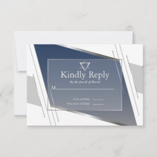 RSVP Bar Mitzvah Modern Silver Slate Blue Card