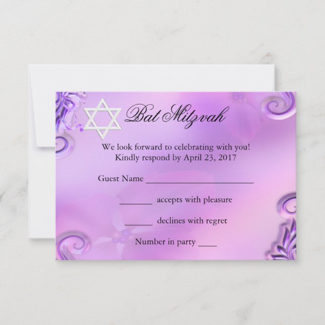 RSVP Bat Mitzvah Girl Pretty Purple Pink Floral (Front)