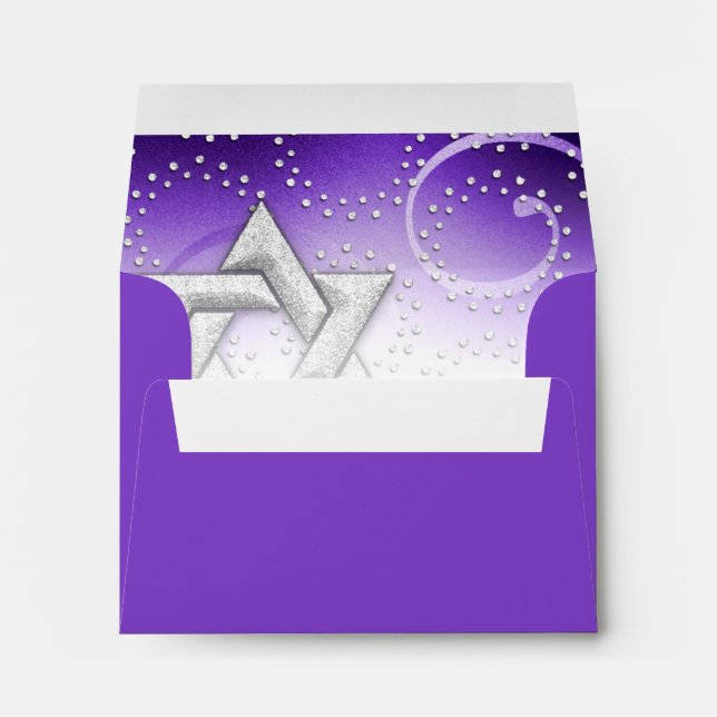 RSVP Bat Mitzvah Purple Shimmer Star of David Envelopes (Back (Bottom))