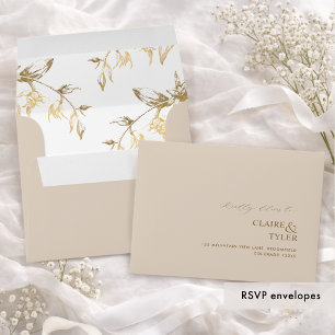 RSVP Beige and Gold Modern Formal Floral Envelope