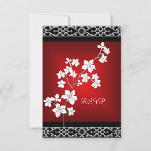 RSVP Birthday Asian Red Black Floral Silver White Card