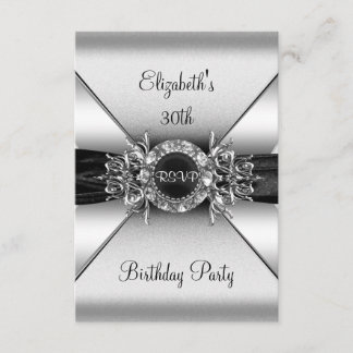 RSVP Birthday Diamond Jewel Black White Silver Invitation