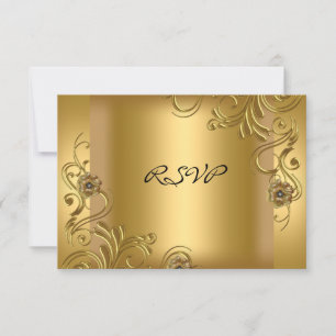 RSVP Birthday Party Elegant Gold On Gold Floral 2 Card