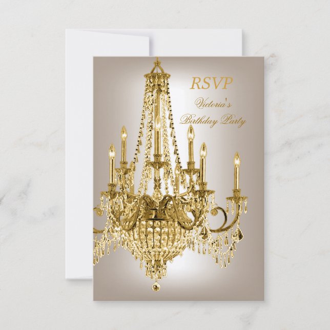 RSVP Birthday Party Gold Metallic Chandelier 2 Card (Front)