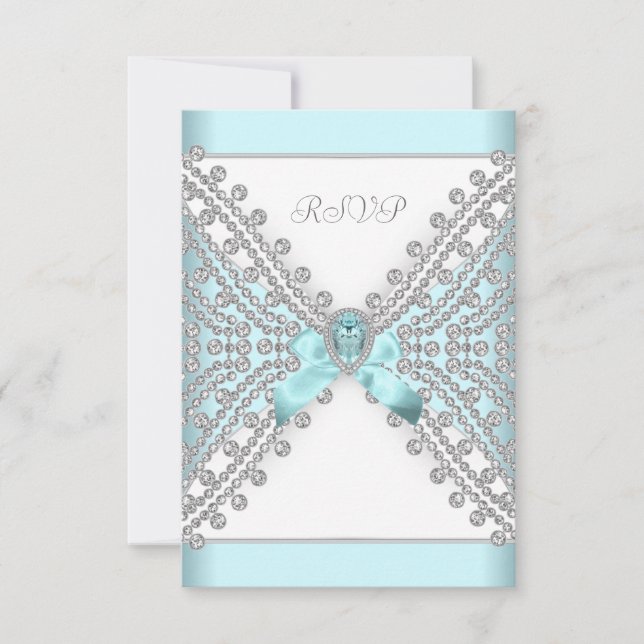 RSVP Birthday Party Teal Blue Silver White Diamond (Front)