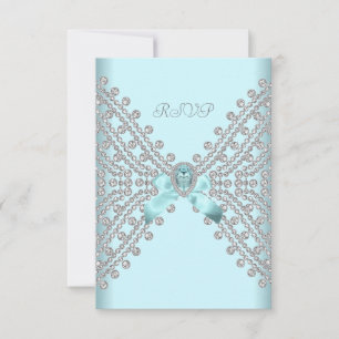 RSVP Birthday Party Teal Blue Silver White Diamond Card