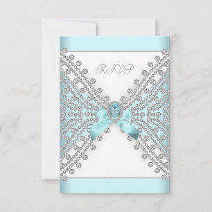 RSVP Birthday Party Teal Blue Silver White Diamond Card