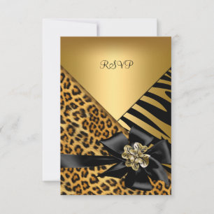 RSVP Birthday Party Zebra Leopard Gold Elegant 2 Card