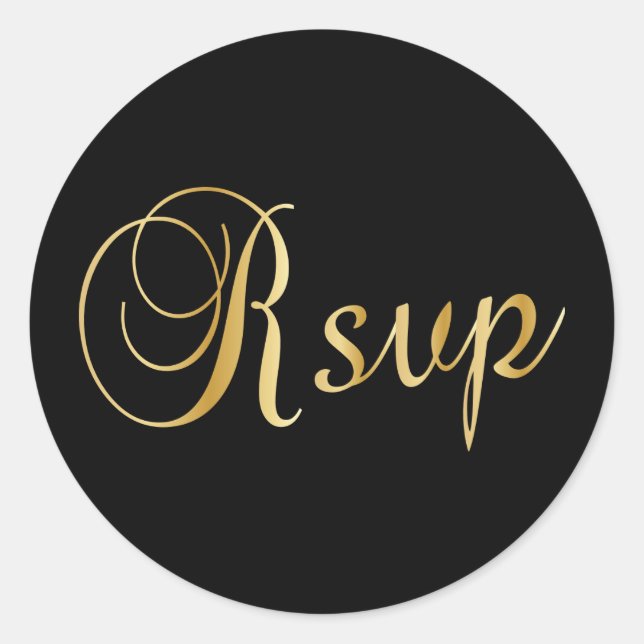 RSVP | Black and Gold Classic Round Sticker (Front)