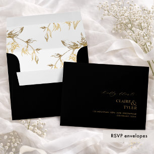 RSVP Black and Gold Modern Formal Floral Envelope