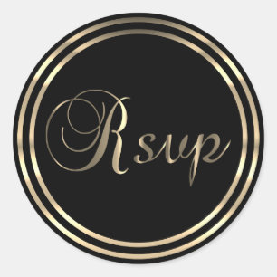 RSVP   Black and Golden Classic Round Sticker