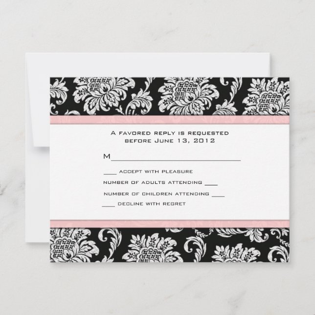 RSVP Black and Light Pink Damask Card (Front)