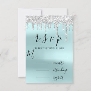 RSVP Black Grey Grey Silver Aqua Drips Wedding Card