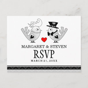 RSVP Black Love Wedding Birds Reply Postcard