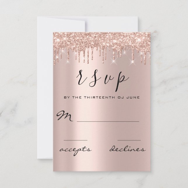 RSVP Black Rose Gold Glitter Drips Lux Card (Front)