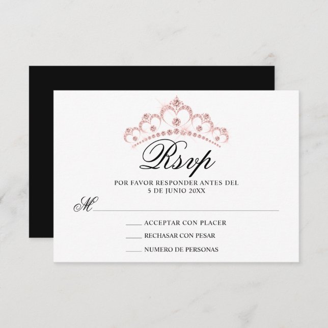 RSVP Black White Pink Spanish Quinceañera Quince (Front/Back)