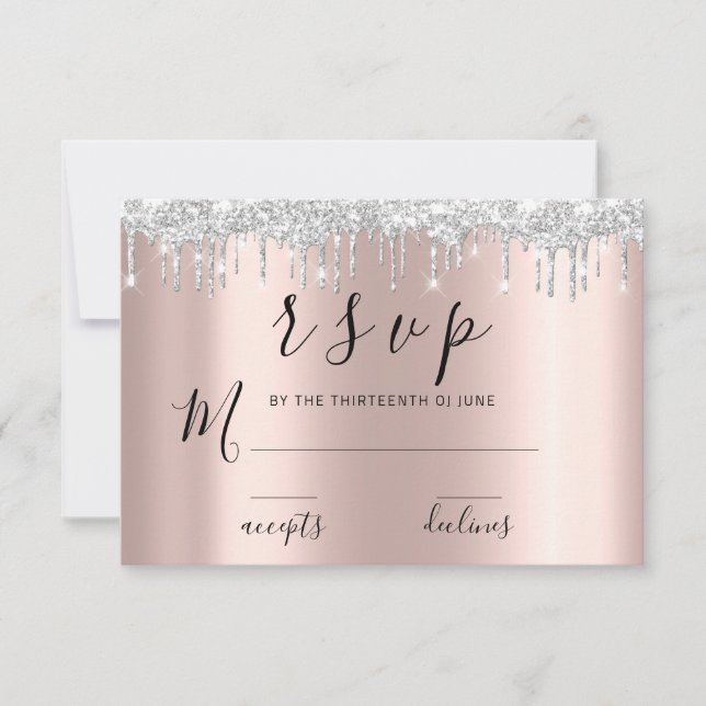 RSVP Black White Rose Silver GRay Drips Card (Front)