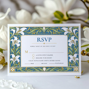 RSVP Blue Art Nouveau Lily Wedding Invitation