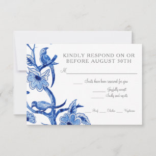 RSVP Blue Chinoiserie Asian Floral Watercolor