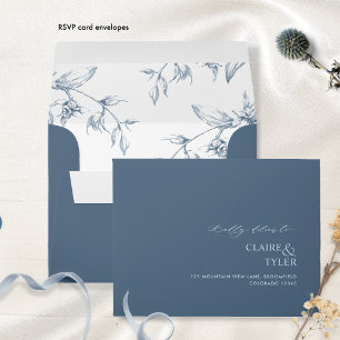 RSVP Blue Elegant Modern and Formal Floral Envelope