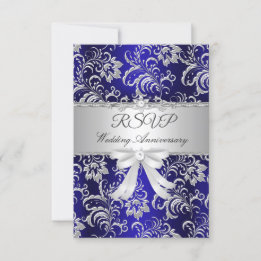 RSVP Blue Floral Bow 25th Wedding Anniversary  Card
