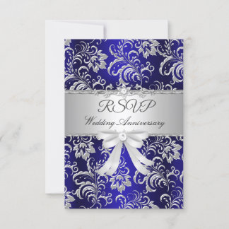 RSVP Blue Floral Bow 25th Wedding Anniversary  Card