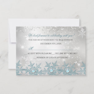 RSVP Blue Pearl Snowflake Christmas Party Card