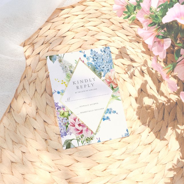 RSVP | Blue & Purple Watercolor Blossom with Gold (Creator Uploaded)