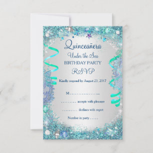 RSVP Blue Under The Sea Quinceanera 15th Birthday Card