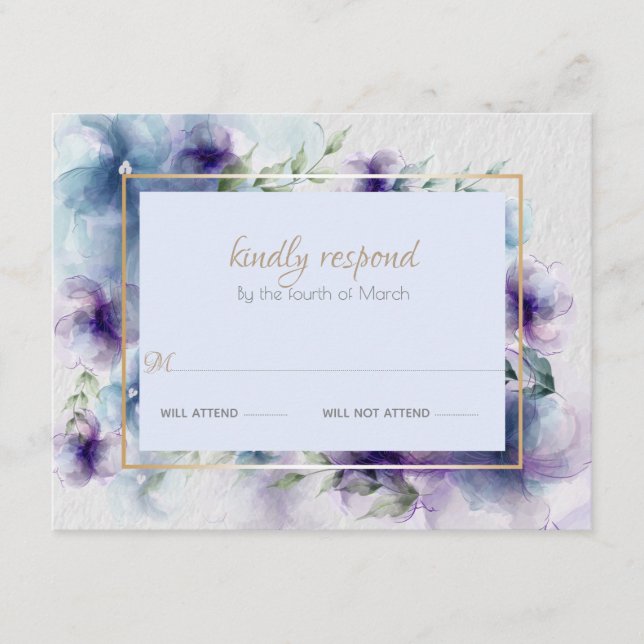 RSVP | Blue-Violet Translucent Watercolor Flowers Enclosure Card (Front)