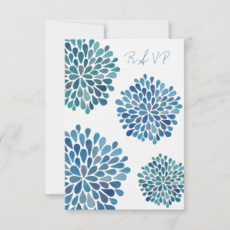 RSVP Blue Watercolor Dahlias Wedding Card