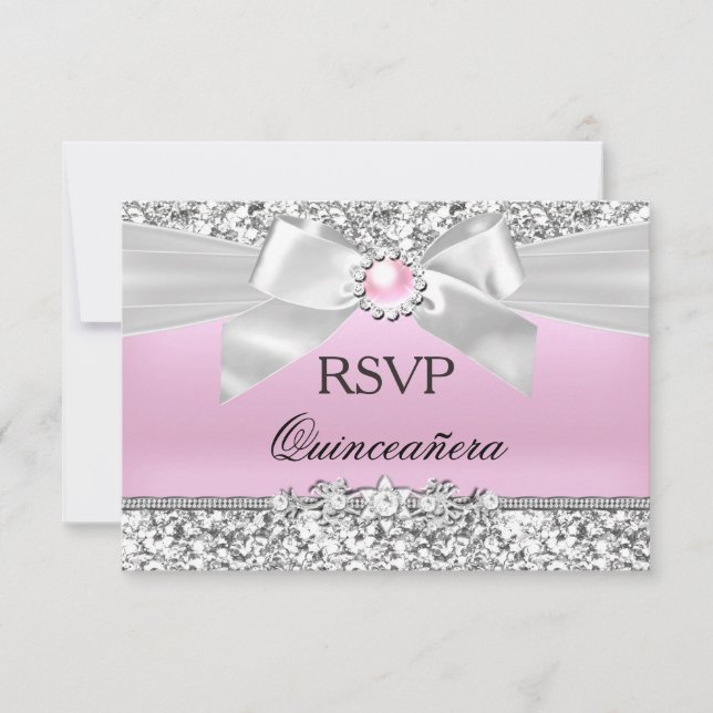 RSVP Blush Pink Glitter Pearl Bow Quinceanera (Front)
